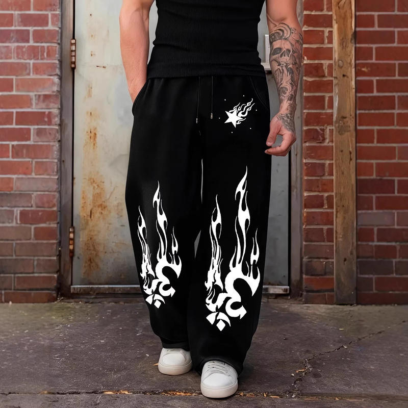 Spring and Autumn New Y2K Dark Gothic Print Loose Slimming Unisex Drawstring Sweatpants Wide-Leg Joggers