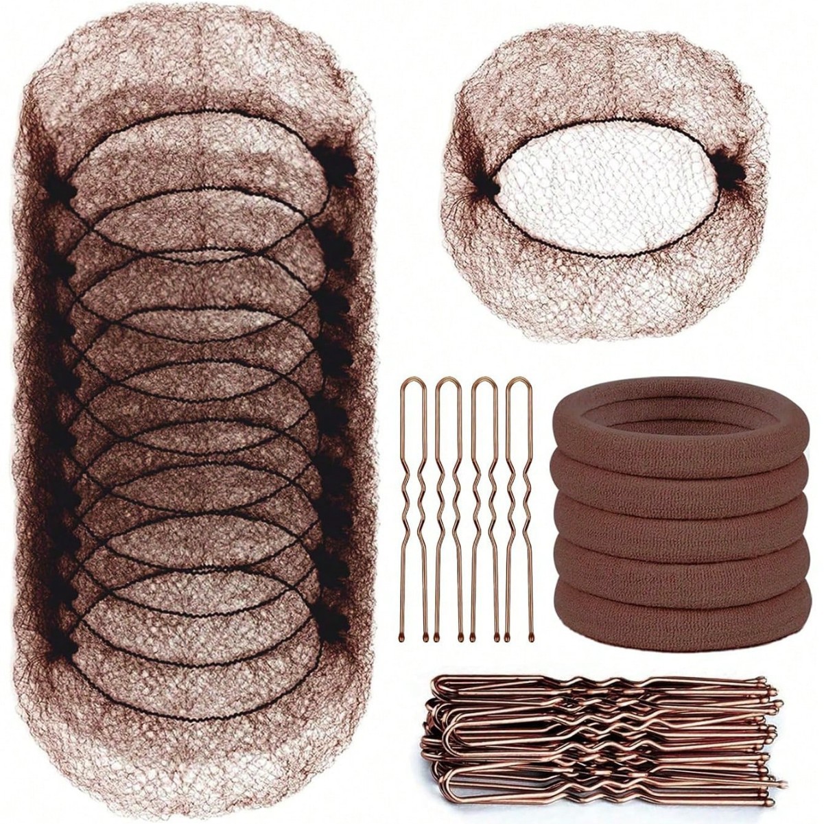 35Pcs/Set Amazon Hot Selling Invisible Hair Net Set U-Shaped Clip Matchinging Net Pocket Nylon Hair Net Rubber Band