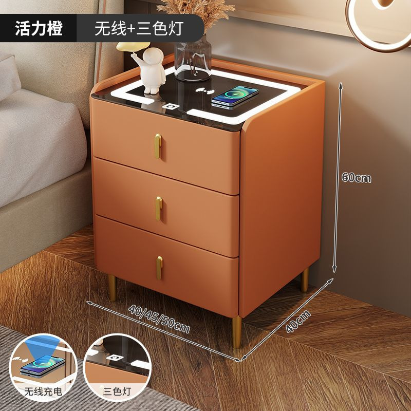 智能床头柜岩板床头桌三抽多功能无线充电现代简约卧室家用床边柜|undefined
