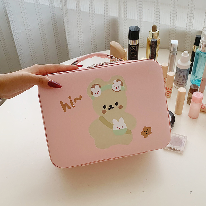 Venta directa de fábrica lindo de dibujos animados de alta apariencia caso cosmético de gran capacidad de almacenamiento de herramientas cosméticas caja portátil al por mayor