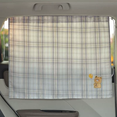 curtain suction cup retractable fresh: Car curtains - plaid-style-balloon-bear