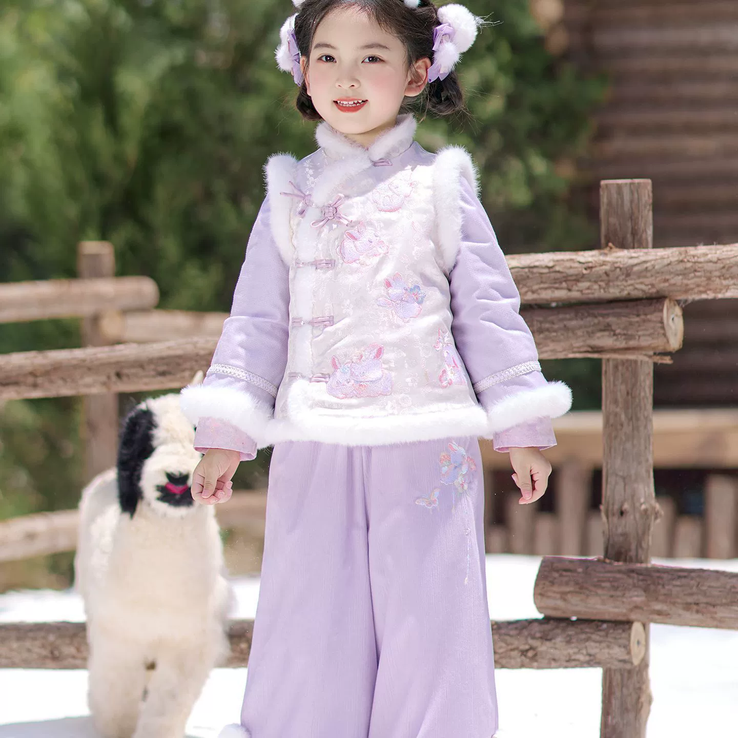 Winter Hanfu, fleece warm jacket, set, with embroidery