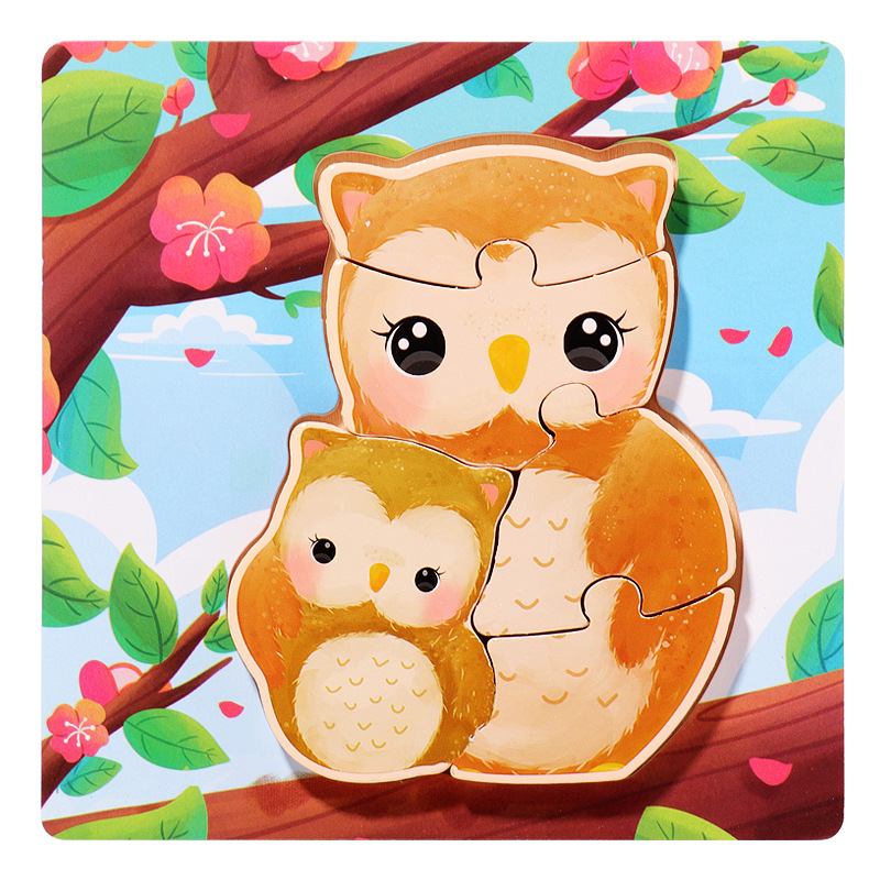 18 animales de dibujos animados de madera padres-hijos rompecabezas niños pequeños 1 - 3 - 5 años de iluminación educativa juguetes pequeños regalos