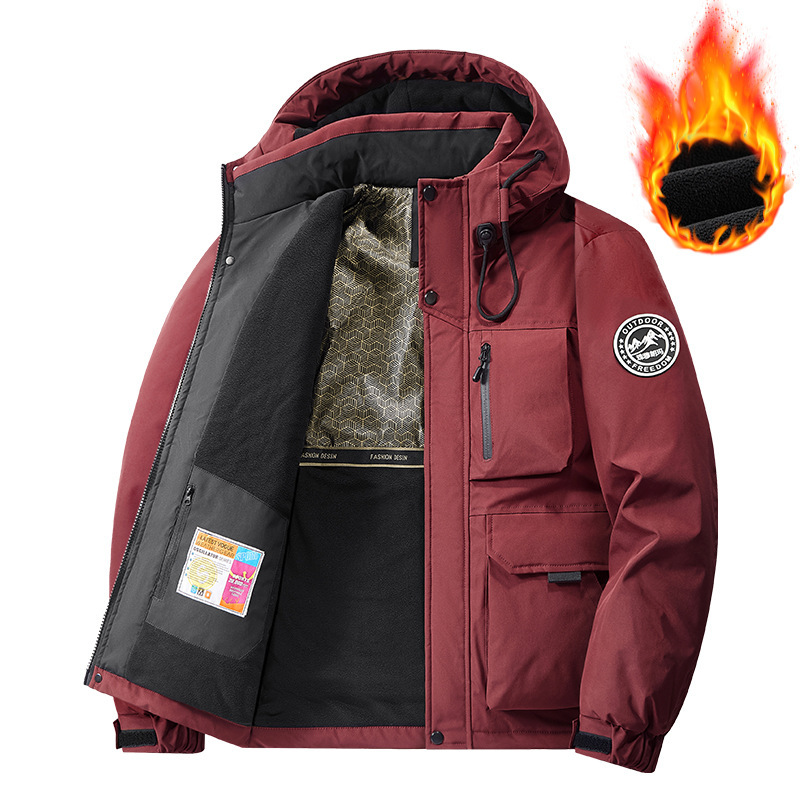 Autumn and Winter 2025 New Style Velvet Thickeneded Casual Loose Warm Large Size Multi-Flap Pocket Pants Outdoor Winter Cotton Jacket