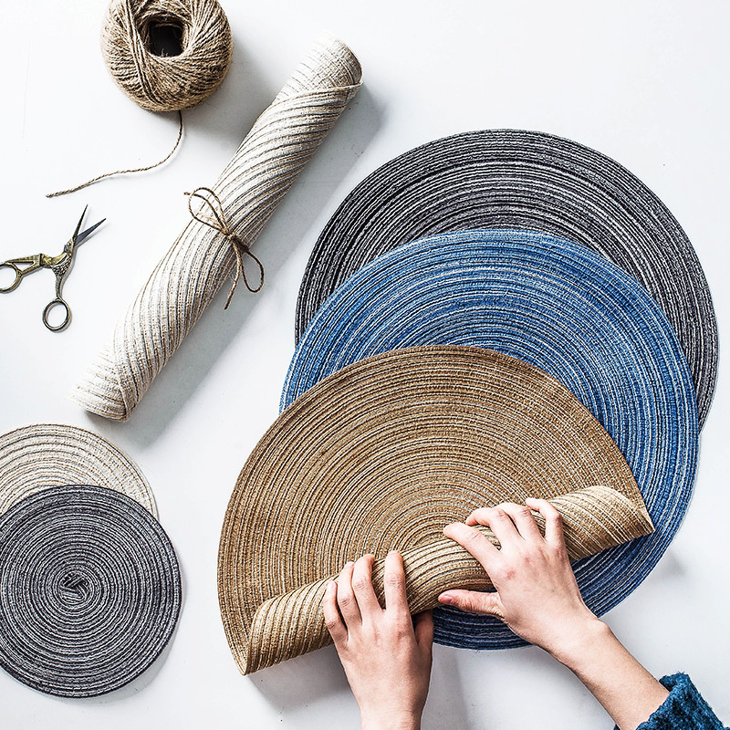 일본식 수제 라미 실 원형 식탁 매트 가정용 단열 매트 파마 방지 매트 미끄럼 방지 그릇 매트 모래 냄비 매트