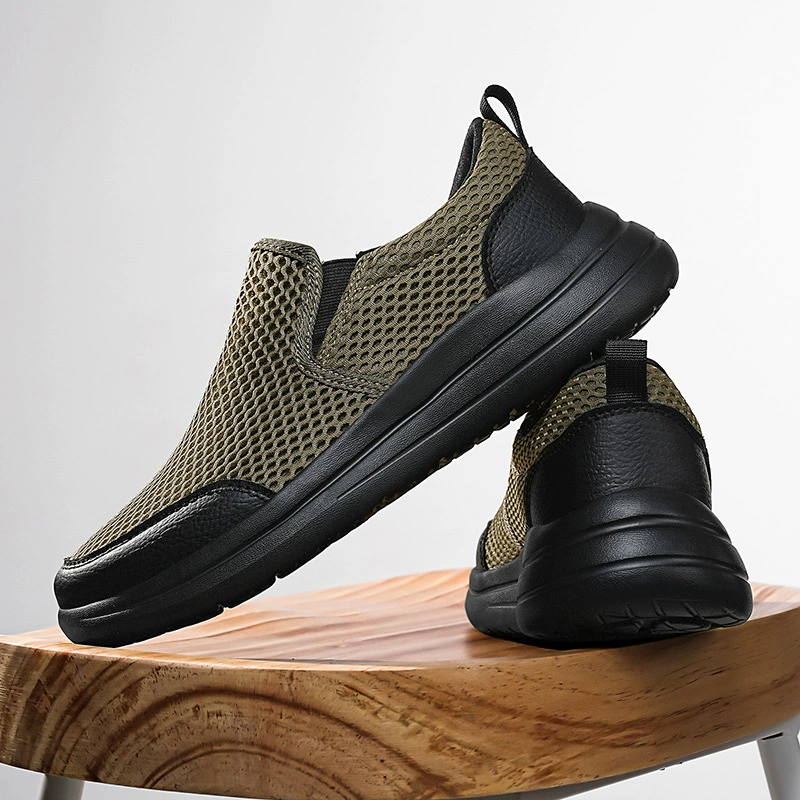 Мужская обувь большой размер ножки педали ленивая обувь однотонная дышащая сетчатая повседневная обувь летняя легкая спортивная обувь на толстой подошве