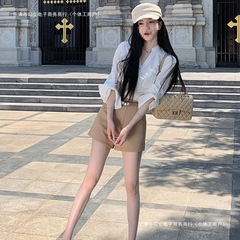 白色口袋衬衫套装女高腰显瘦短裤两件套装2025气质淑女百搭高级感