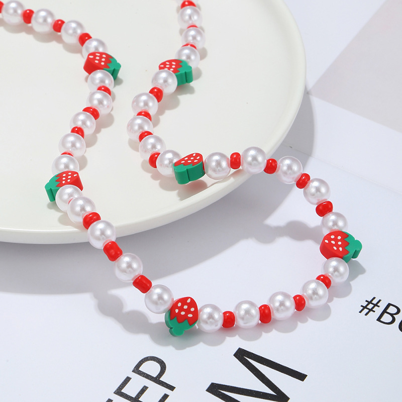Sweet Strawberry Pearl Plating Necklace 1 Piece