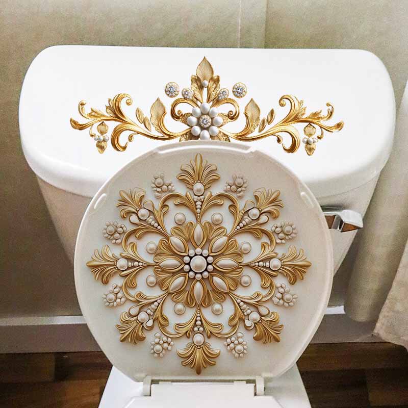 Acc34129 Luxurious Golden Pearl Pattern Toilet Sticker European Stereo Relief Bathroom Decoration Sticker Toilet Sticker