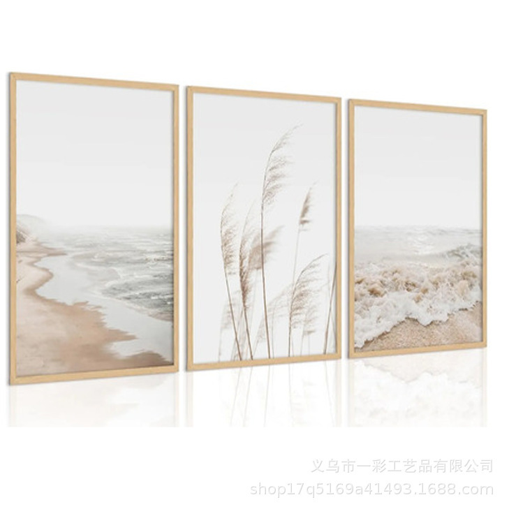 3-Piece Set of Nordic Seaside Landscape Canvas Paintings, Decorative Posters for Living Room and Bedroom Wall Art, Spray-Painted Posters