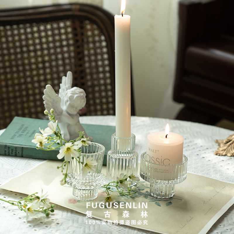 Retro Forest Light Luxury French Crystal Glass Candlestick Home B&B Soft Decoration Ornaments Wedding Photography Props