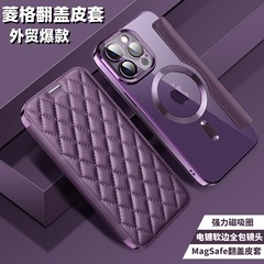 Apple 14 Magnetic Card Slot Protection Case with Electroplated Diamond Pattern Flip Cover, Compatible with iPhone 15 Pro