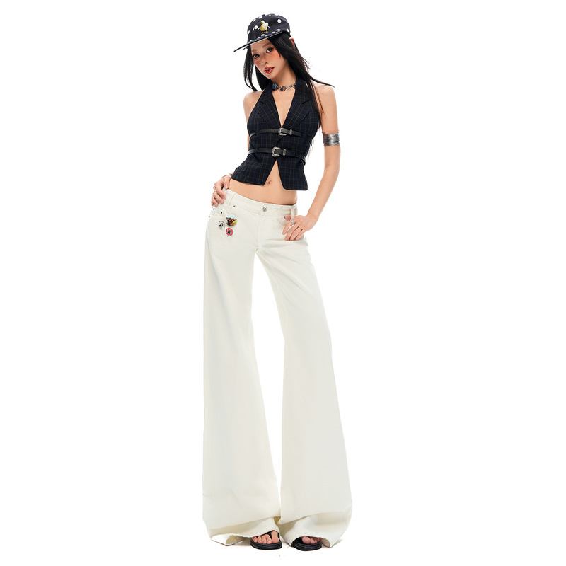 Off-White American-Style Low-Waist Flared Jeans for Women, 2026 Summer New Style, Loose Fit, Not Tight on the Legs, Slimming Bell-Bottom Pants