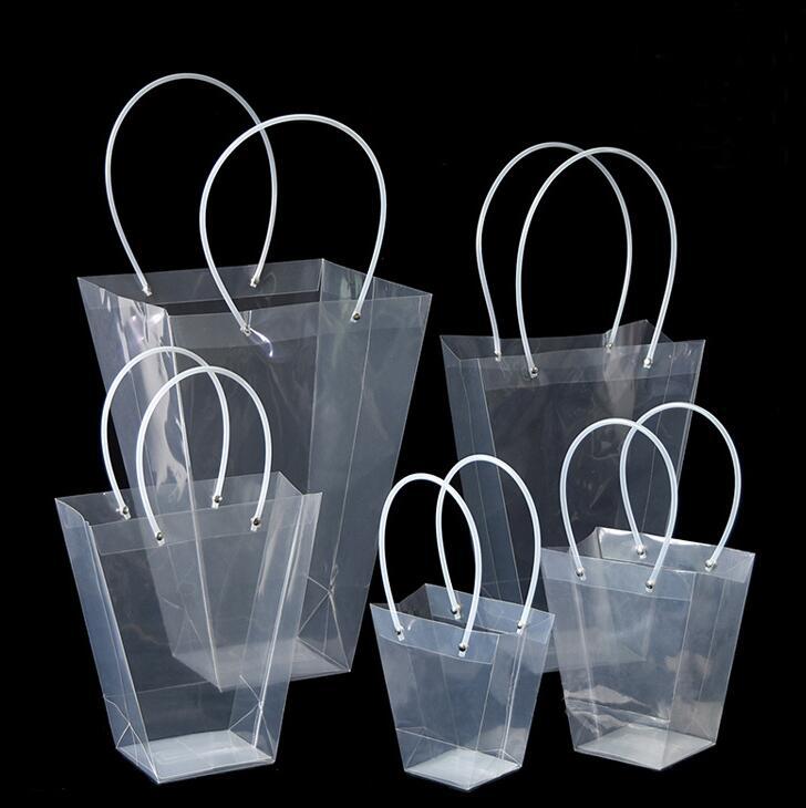 梯形PP透明手提袋女神节鲜花花束袋蛋糕甜品多肉植物袋喜糖包装袋