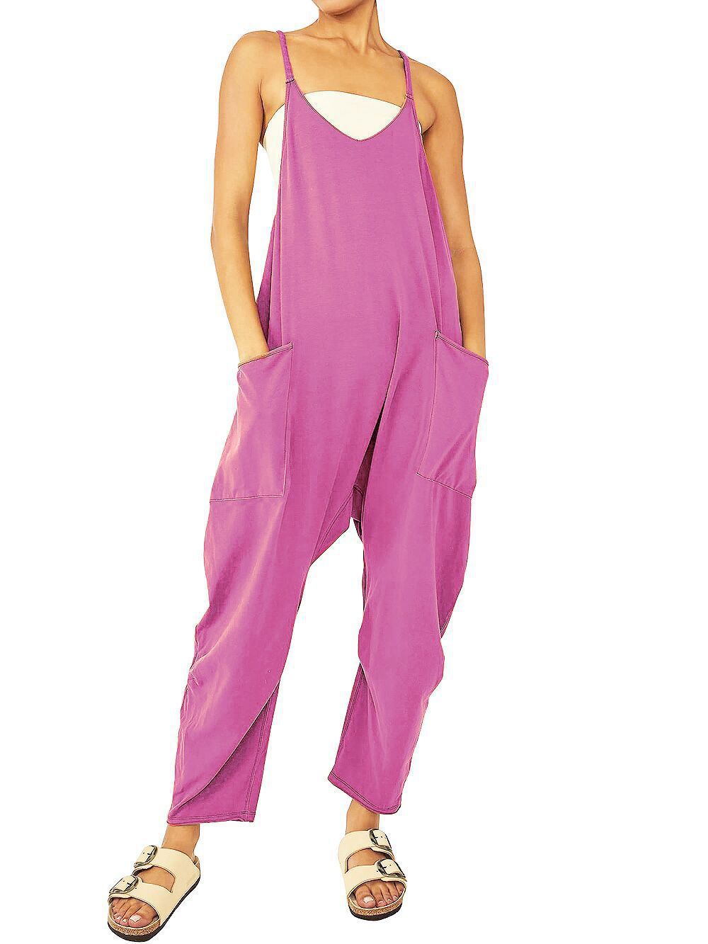 Ropa de mujer europea y americana 2024 verano nuevo estilo Amazon casual bolsillo tirantes de punto pantalones de una pieza pantalones con tirantes mujeres image 11