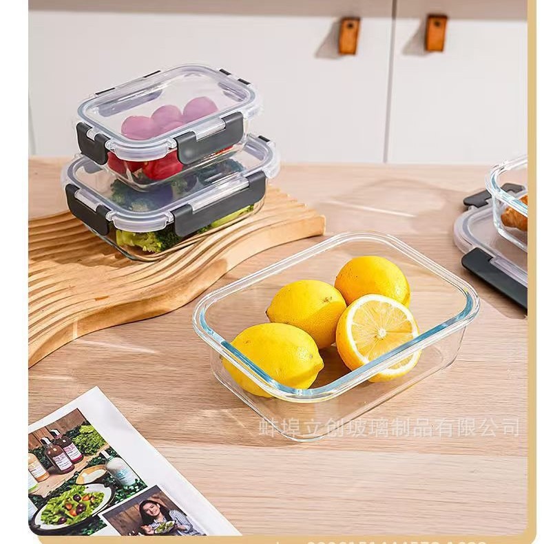 Tazón de conservación de vidrio con alto contenido de borosilicato desmontable, refrigerador de grado alimenticio, tazón sellado especial, se puede calentar en horno microondas