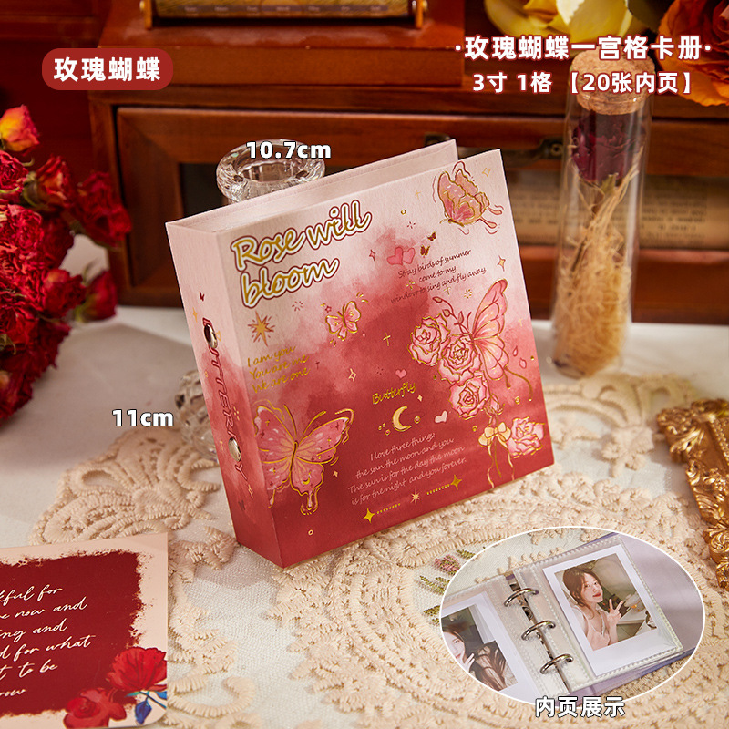 Rose Butterfly One Palace Card Book Mini portátil de alto valor Libro de almacenamiento de tarjetas pequeñas Star Idol Polaroid Álbum