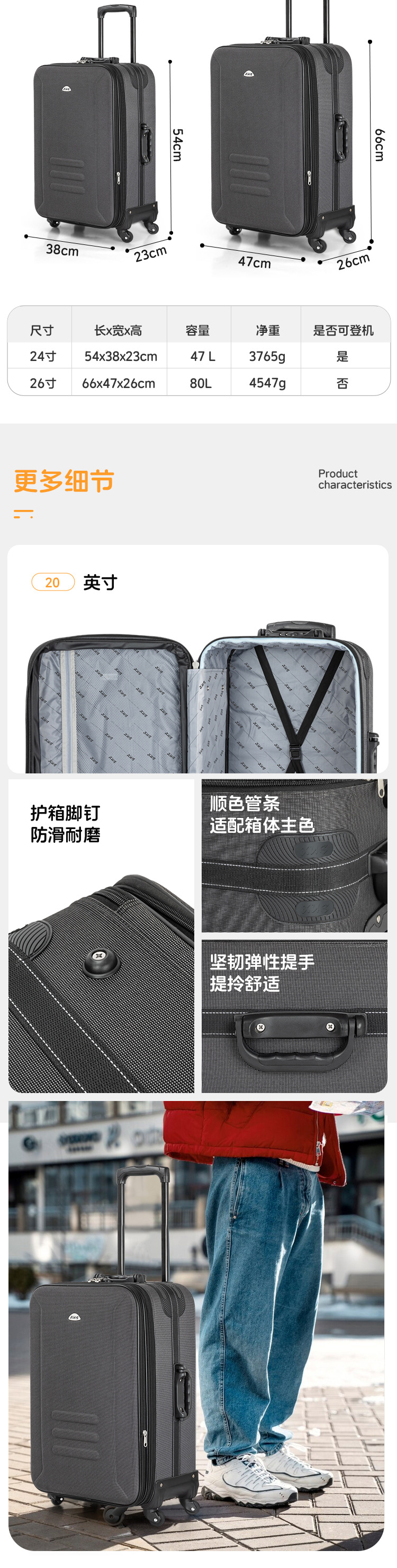 Vali vải Oxford chống nước 20 inch mở rộng chống rơi — Hộp vải cao cấp chi tiết 6