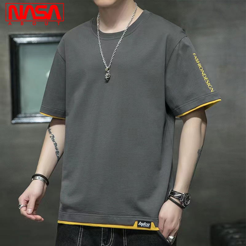 Nasa Pure Cotton T-Shirt Short-Sleeved Men's Trendy Brand Summer Plus Size Plus-Size Loose Thin Half-Sleeved Top with Ice Feel Nasa Pure Cotton T-Shirt Short-Sleeved Men's Trendy Brand Summer Plus Size Plus-Size Loose Thin Half-Sleeved Top with Ice Feel