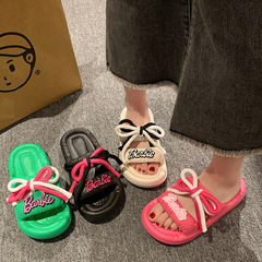慵懶風蝴蝶結系帶拖鞋女 夏季百搭室內沙灘涼拖 厚底防滑防臭拖鞋