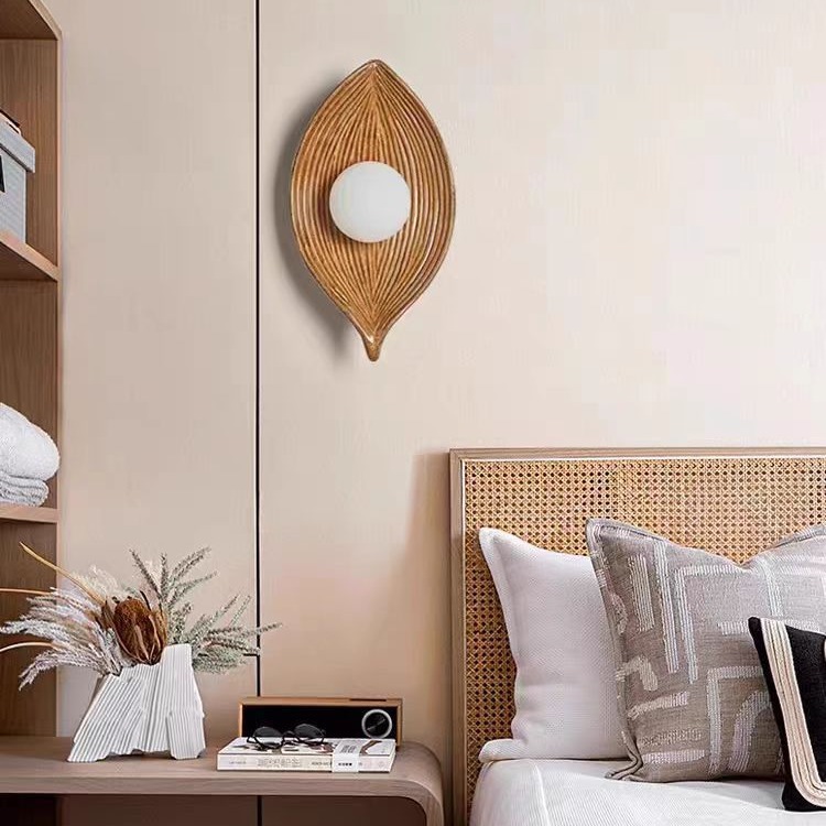 Lámpara de pared de hoja nórdica dormitorio cabecera lámpara de cama estilo japonés de estilo zen retro pasillo residencial fondo lámpara de pared