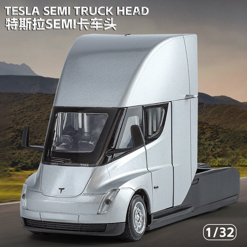 Simulation 1: 32 Tesilla SEMI Alloy Truck Head Model Ornaments Children's Toys Batch