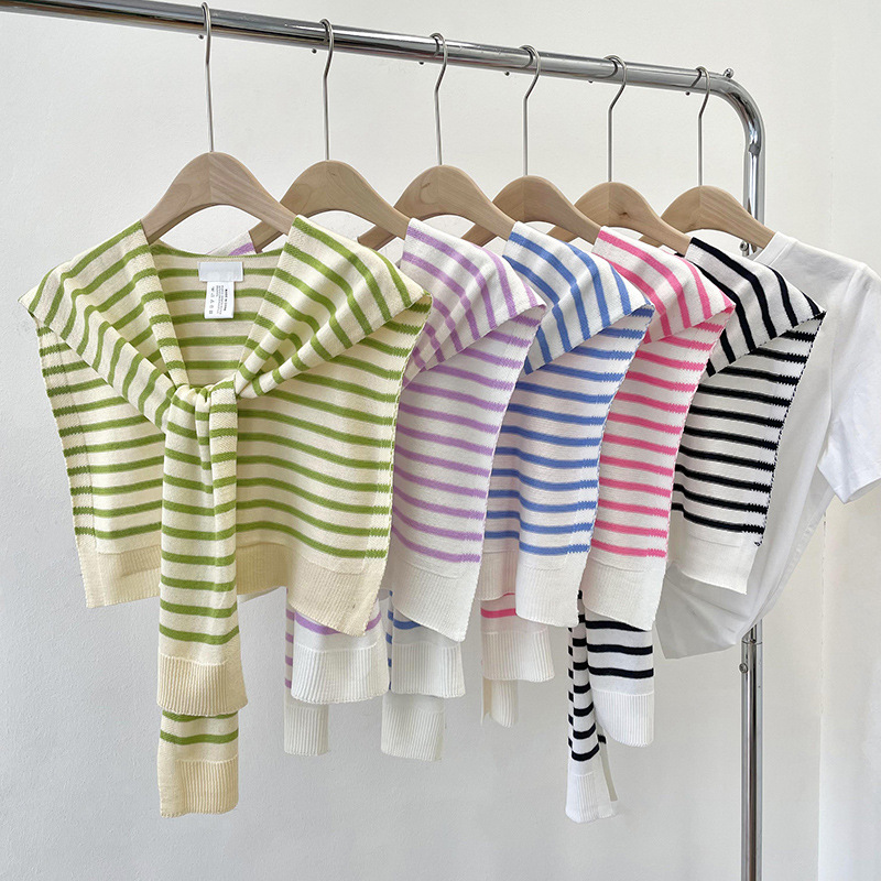 Mantón de rayas de punto para mujer Primavera y otoño nueva oficina al aire libre Aire Acondicionado sala de protección del cuello chaleco anudado bufanda collar falso