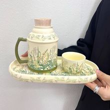 轻奢油画风铃花水壶杯高颜值陶瓷水杯大容量马克杯家用下午茶水杯