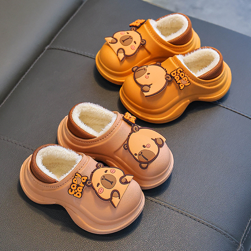 Zapatillas de algodón para niños Capibara, zapatillas de algodón de invierno para niños y niñas, cálidas y impermeables para padres e hijos, bolsas para niños mayores, zapatos de algodón