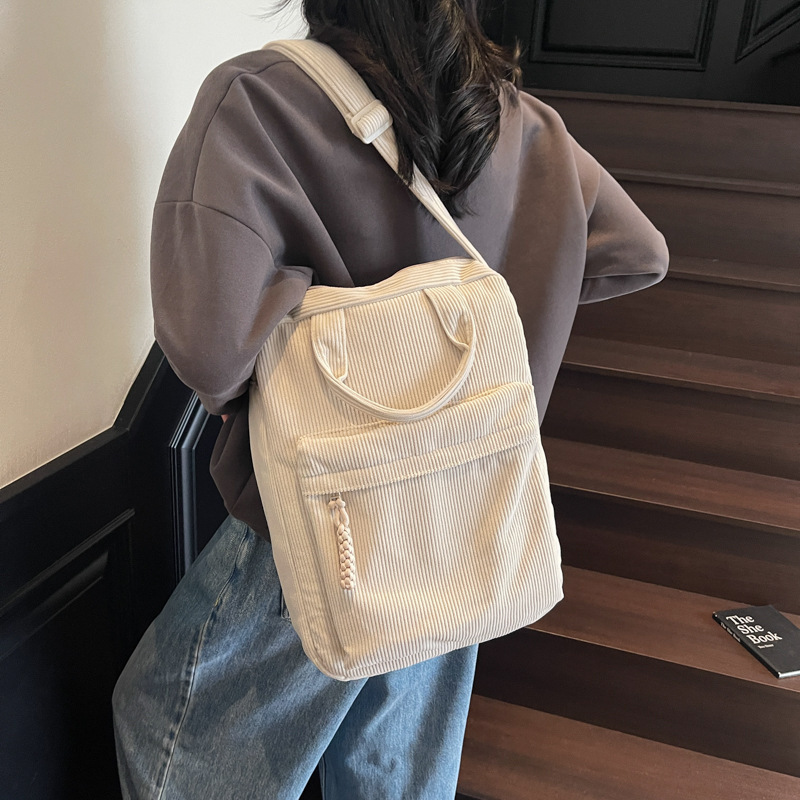 Corduroy Computer Bag for Female College Students Commuting to Class, Crossbody Bag, Hand-Held Vertical File Bag with Compartment Tablet Bag
