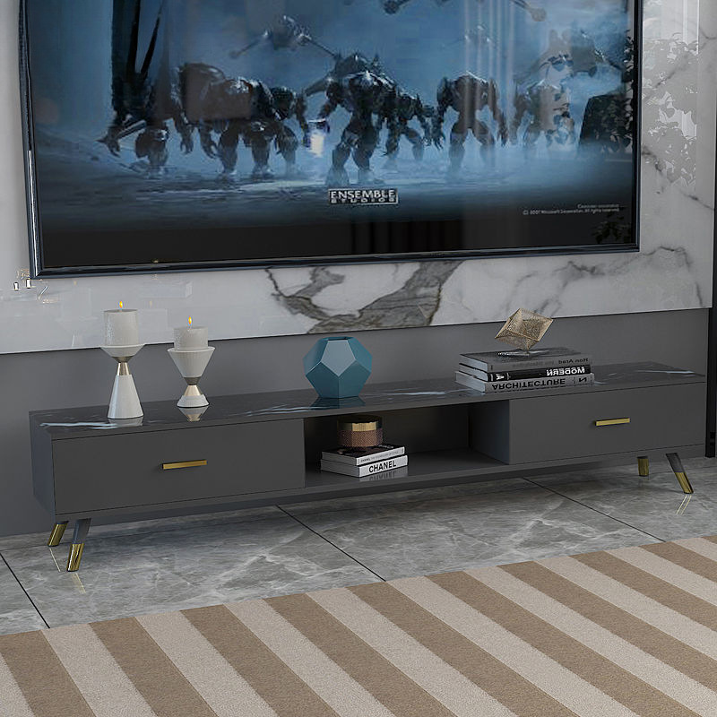 나무 TV 캐비닛: 180 회색 및 검정색 대리석 패턴