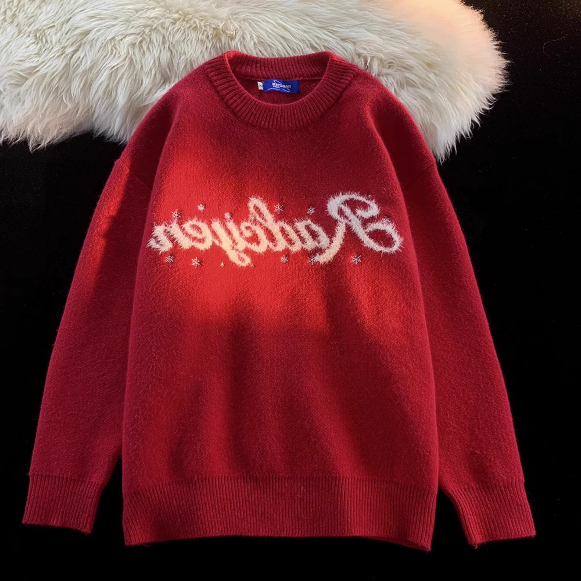 Explosiones transfronterizas de tamaño europeo de tamaño grande árbol de Navidad sensación de atmósfera tridimensional flocado camisetas de punto suéter hombre otoño invierno fábrica mayorista