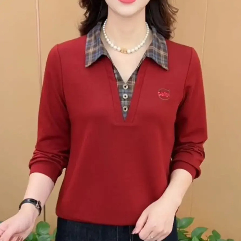 秋季新款时尚翻领假两件气质卫衣妈妈装休闲减龄显瘦长袖女士上衣|undefined