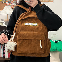 書包女生大學生ins簡約百搭條絨雙肩包女初中生日系燈芯絨背包潮