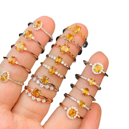 Natural Yellow Citrine Ring with 925 Silver Inlay, Fresh and Minimalist Jewelry Accessory for Women, Dropshipping