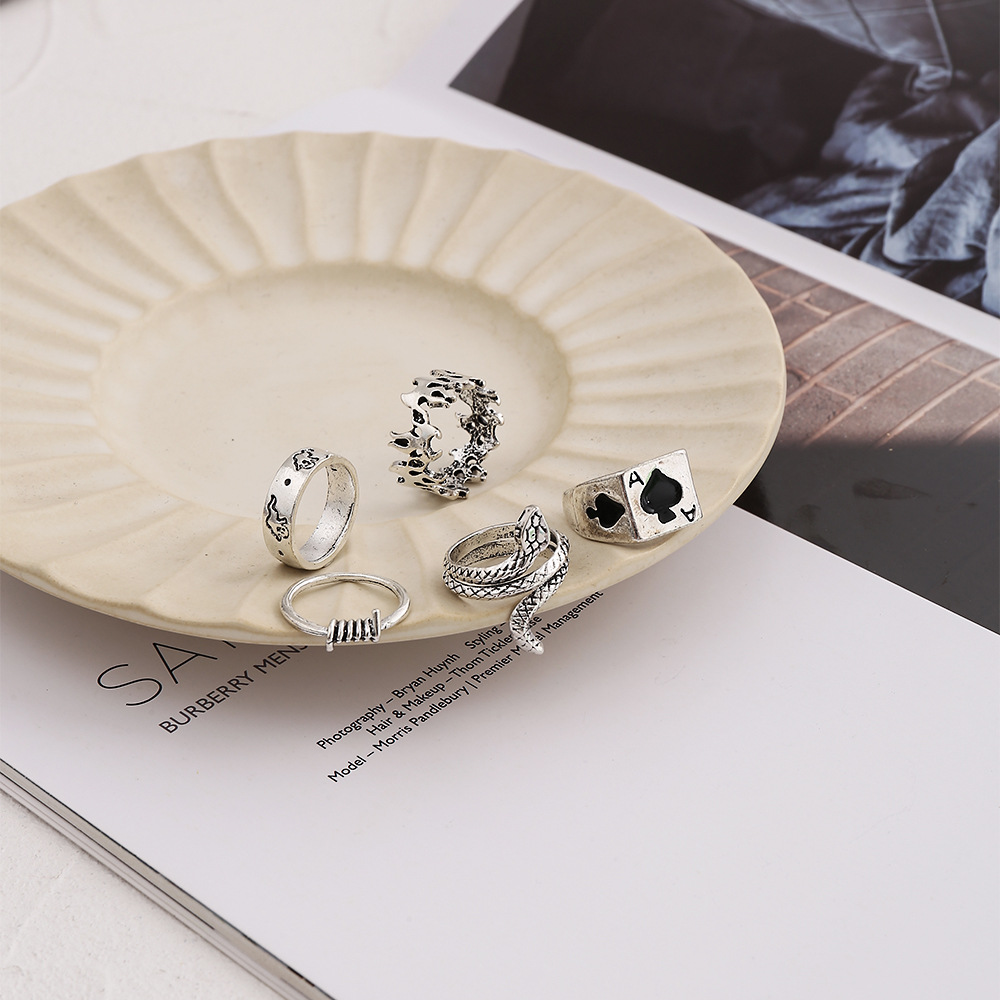 retro joint ring wholesale new snake mushroom flame ring 5 pieces suit joint ring_voghion.com