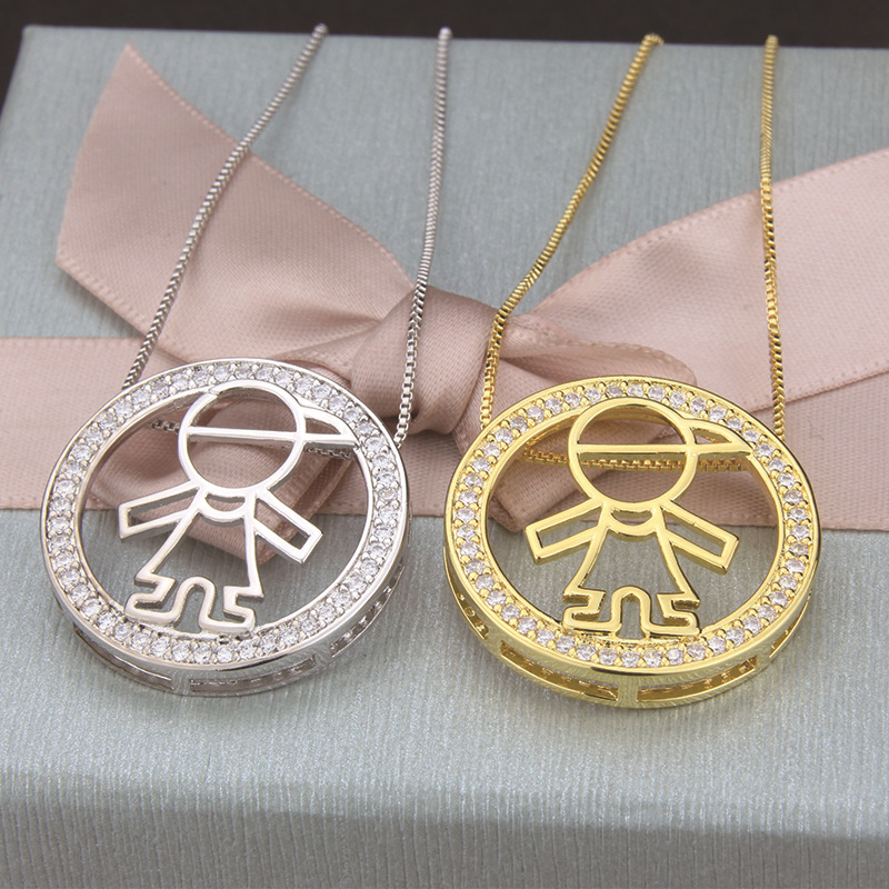 7g Weight Business, Birthday, Festival Occasion Copper Material Unisex Gender Plating Design Simple Style Style White, Gold Color Simple Rhinestone Circle Figure Copper Hollow Necklace Pendant 无