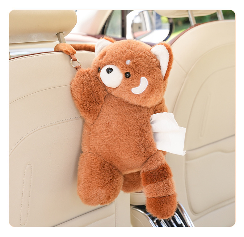 Blue Rain Cartoon Raccoon Car Tissue Box Plush Doll Car Seat Back Hanging Tissue Box Creative Tissue Hanging Bag