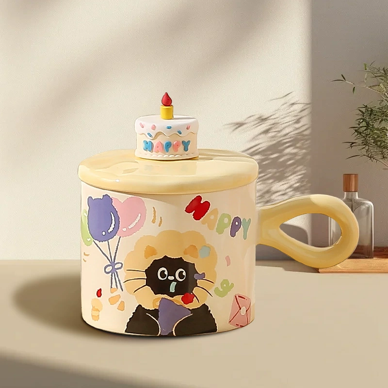 Керамическая кружка для кошек с крышкой, 360 мл, опция подарочной коробки, милые дизайны кошки/щенка