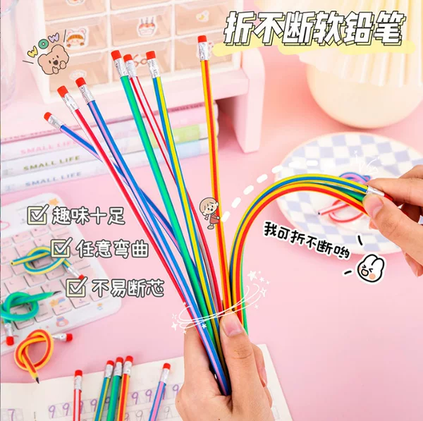 Unbreakable Soft Pencil 30cm Pvc Colorful Striped Hb Pencil for Elementary School Students Stationery Prize Erasable Thick Barrel