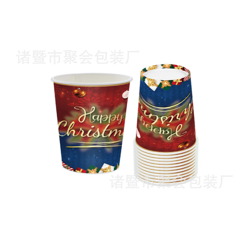 新款复古拼色圣诞节派对用品 装饰拉旗 一次性桌布圆盘纸巾刀叉勺|undefined