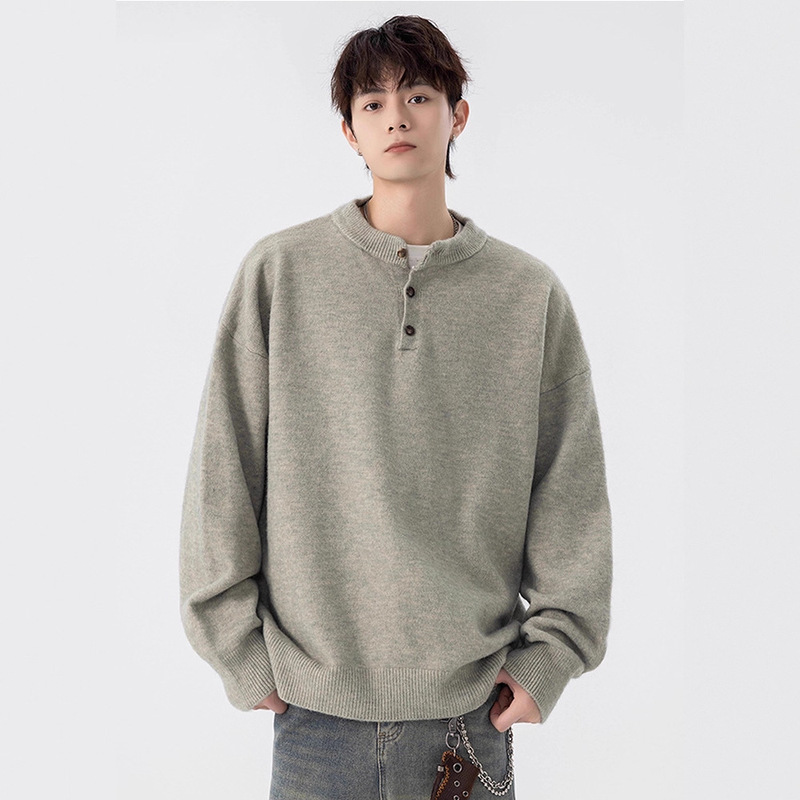 Nasa Knitted Sweater with Henry Collar for Men, Spring and Autumn Season, Old Money Style, Heavyweight 520g, Loose Casual Sweatshirt Nasa Knitted Sweater with Henry Collar for Men, Spring and Autumn Season, Old Money Style, Heavyweight 520g, Loose Casual Sweatshirt