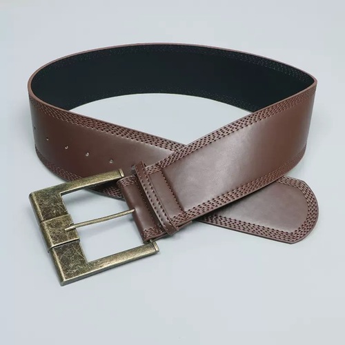 Vintage Metal Pin-Back Wide Belt | European & American Punk Style Outerwear Belt for Women | Factory-Direct Leather Belt