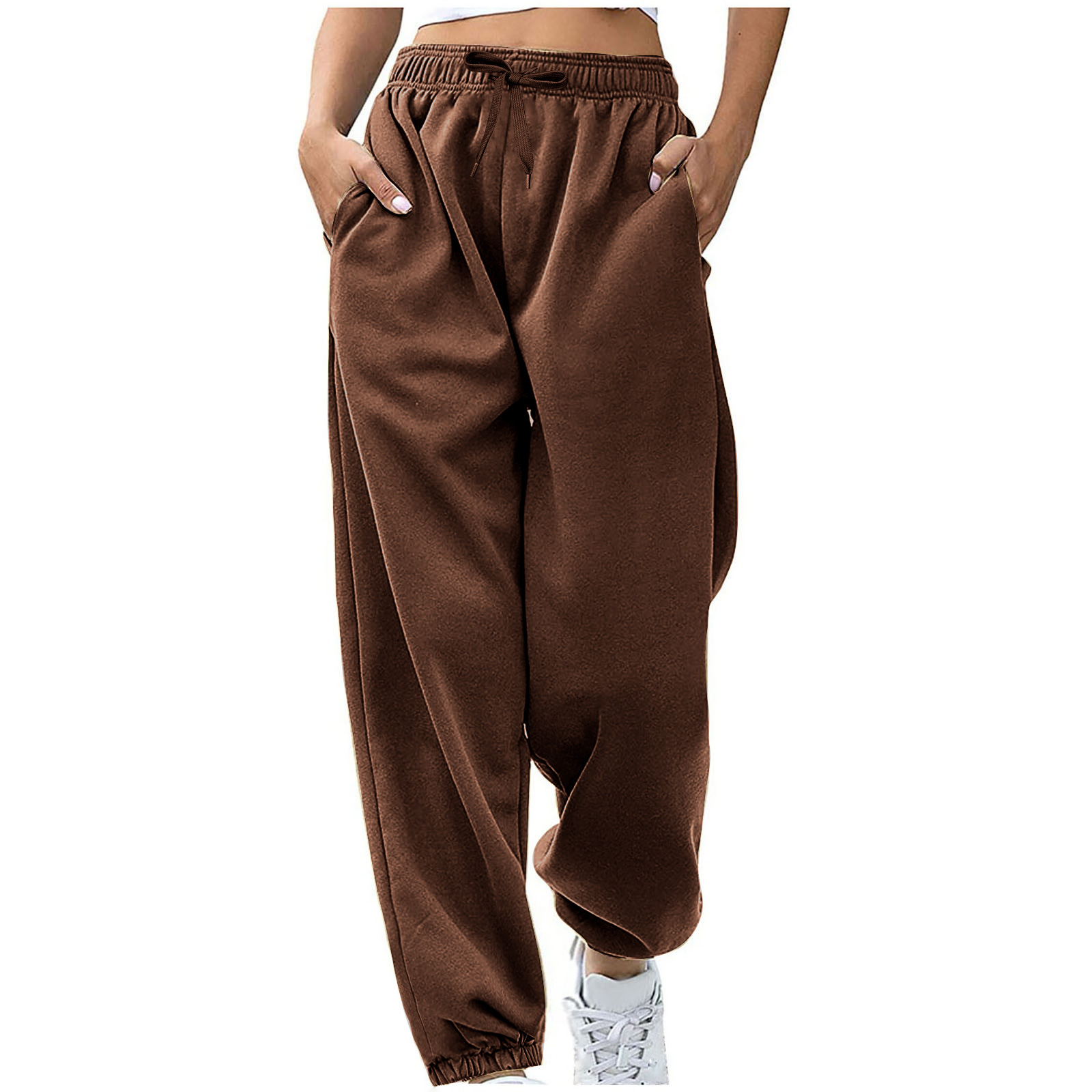 2024 Amazon Cross-border pantalones de mujer europea y americana cintura cuerda bolsillo vellón hogar ocio deportes pantalones sueltos en stock image 8