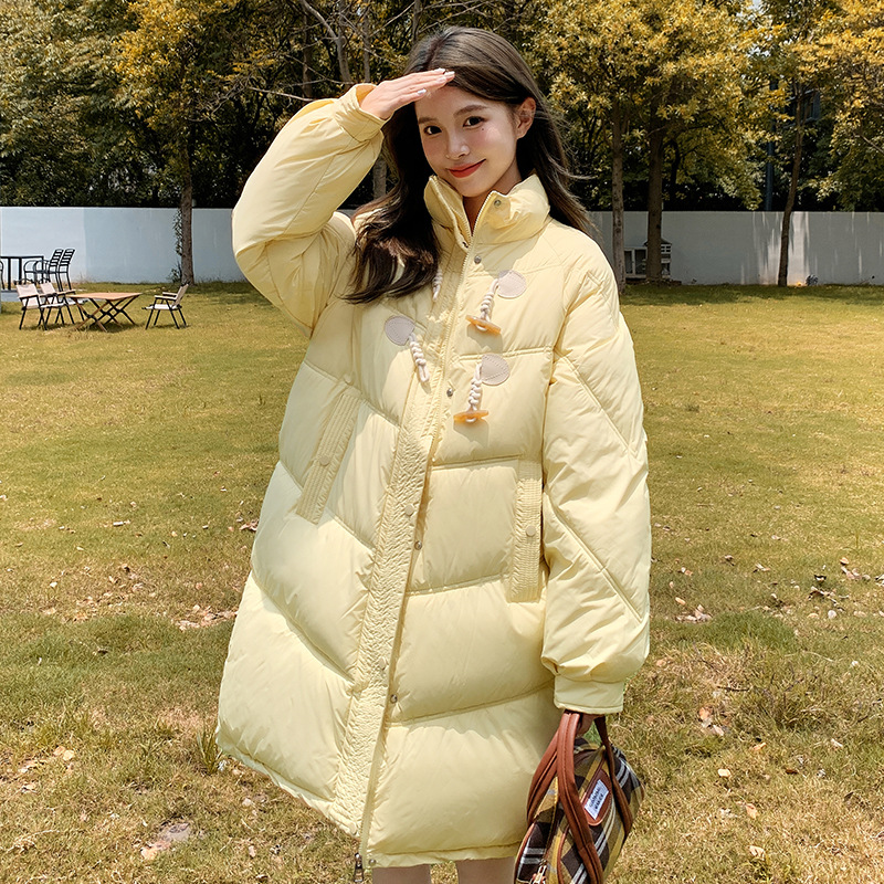 Clothes de algodón de corn de buey para mujeres más de la rodilla 2024 nuevo estilo de collar de pan chaqueta de algodón de invierno abrigo de algodón plumón