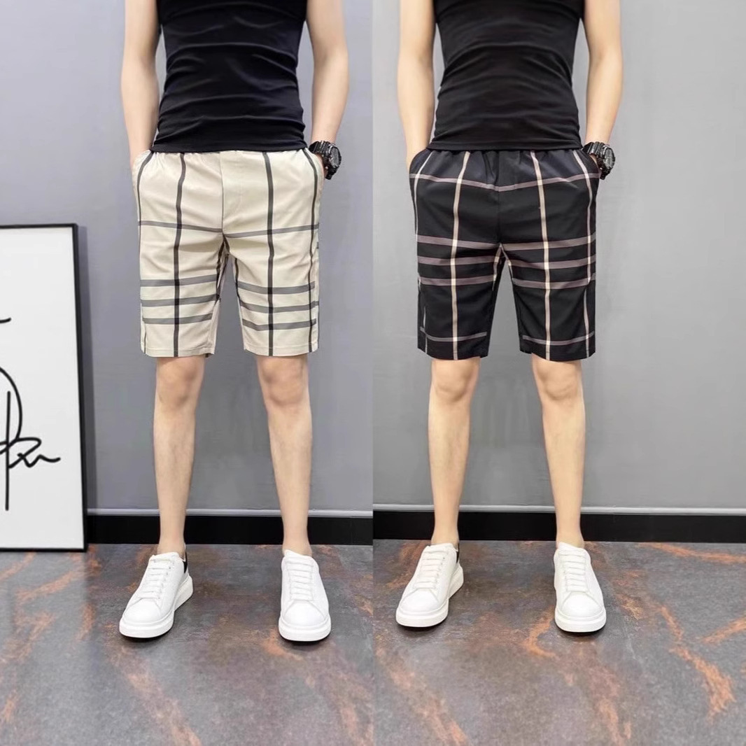 청소년 비치 바지 남성 러닝 캐주얼 반바지 여름 격자 무늬 스트레이트 피트니스 반바지 2025 얇은