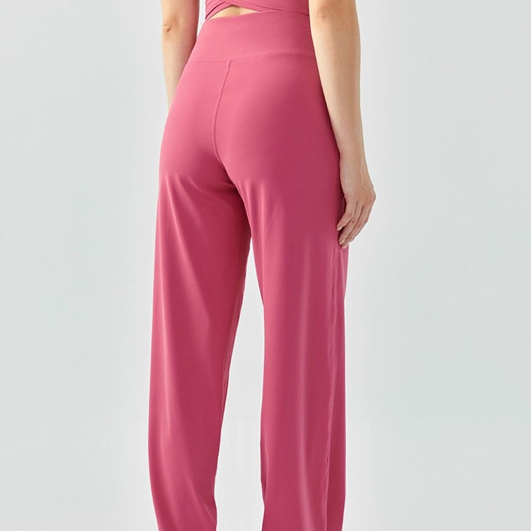 Pantalones deportivos de piernas largas desnudos sueltos respirables casuales pantalones deportivos de cintura alta, pantalones de calzado de calzado, pantalones de mujer
