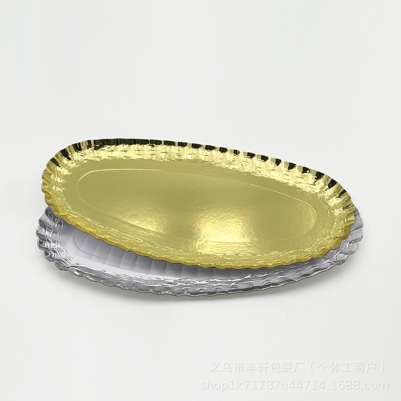 Fábrica directa bandeja de papel oval desechable bandeja de aluminio dorado bandeja de pastel de frutas bandeja de picnic bandeja de pescado