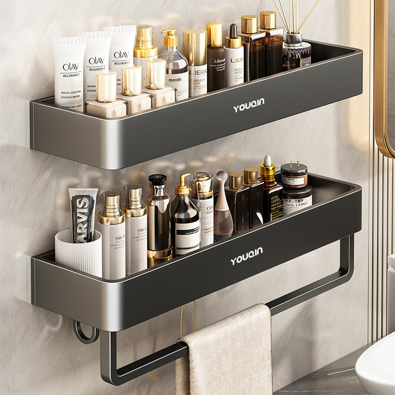Gun Gray Bathroom Bathroom Storage Rack Washbasin Punch-Free Wall-Mounted Bathroom Toilet Wall Storage Shelf