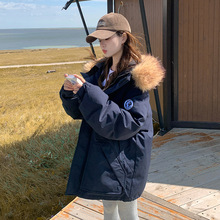 藏青色派克羽绒服女冬季2025新款超好看小个子加厚大毛领工装外套